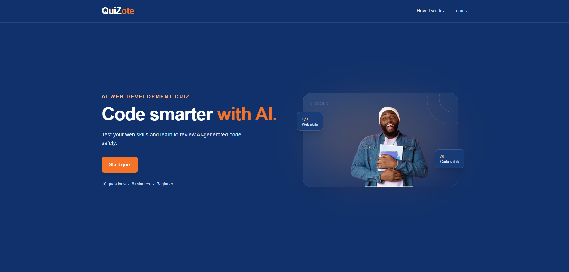 Quizote AI-assisted web development quiz application